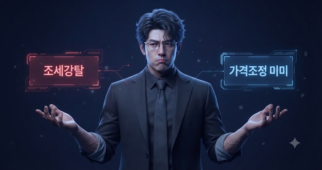 2026년 세제개편안을 둘러싼 여당과 시민단체의 찬반 대립을 저울질하는 경제읽남 애널리스트 캐릭터